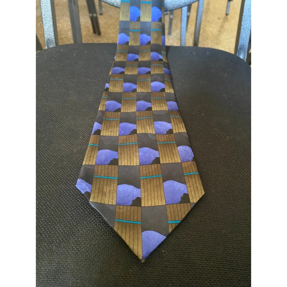 Grateful Dead Tie Friend‎ of the Devil Sixth Set Silk Blue Gold Geometric 1996